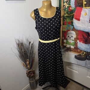 Studio I Polka Dot Midi Dress with Yellow Accents